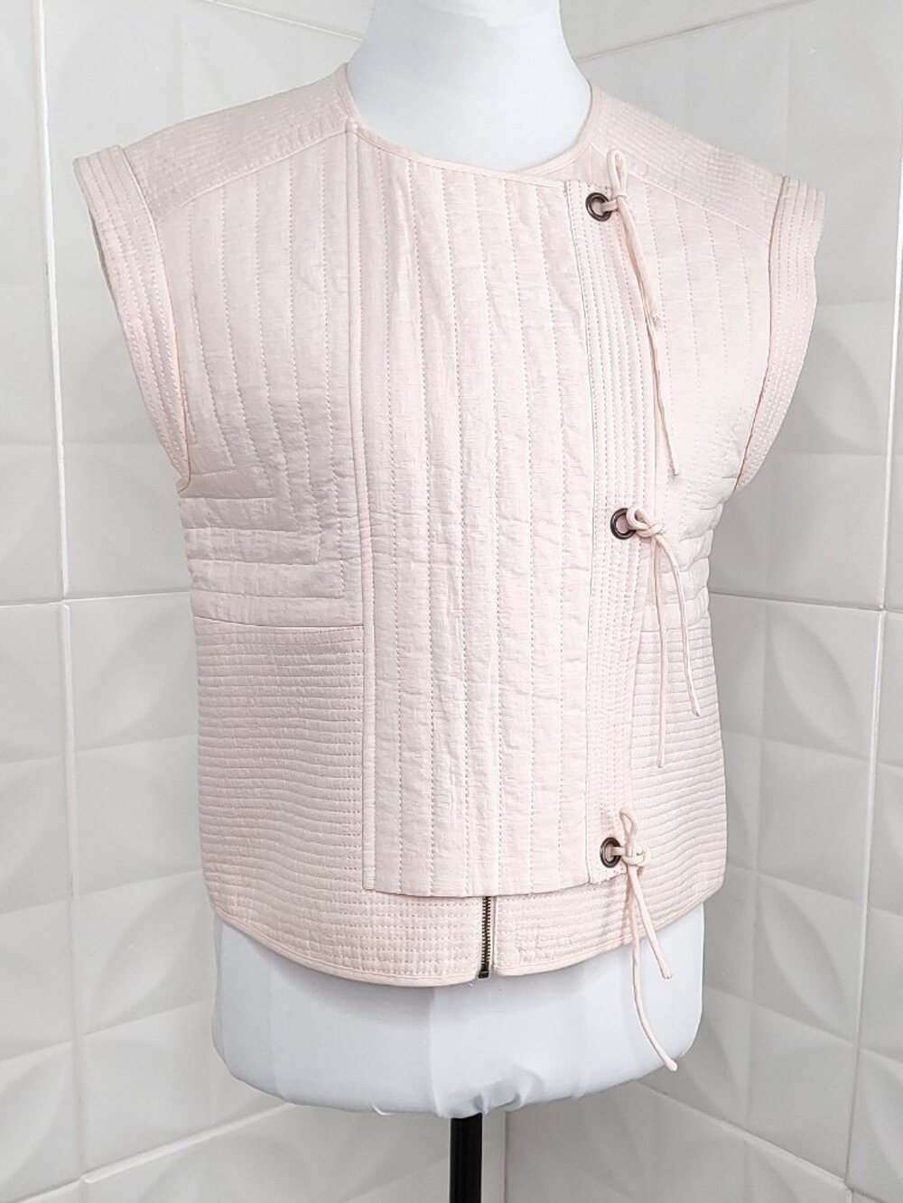 NWT Christoff Quilted Pink Runway Vest Top Cotton Designer M $428 BCBGMAXAZRIA - Picture 3 of 16